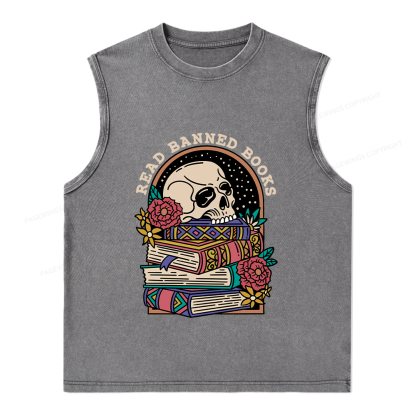 Pagewings Read Banned Book Floral Unisex Washed Tank Top