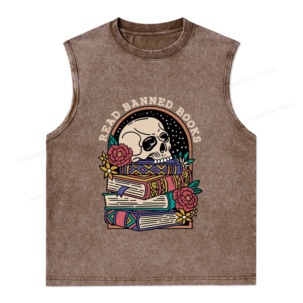 Pagewings Read Banned Book Floral Unisex Washed Tank Top