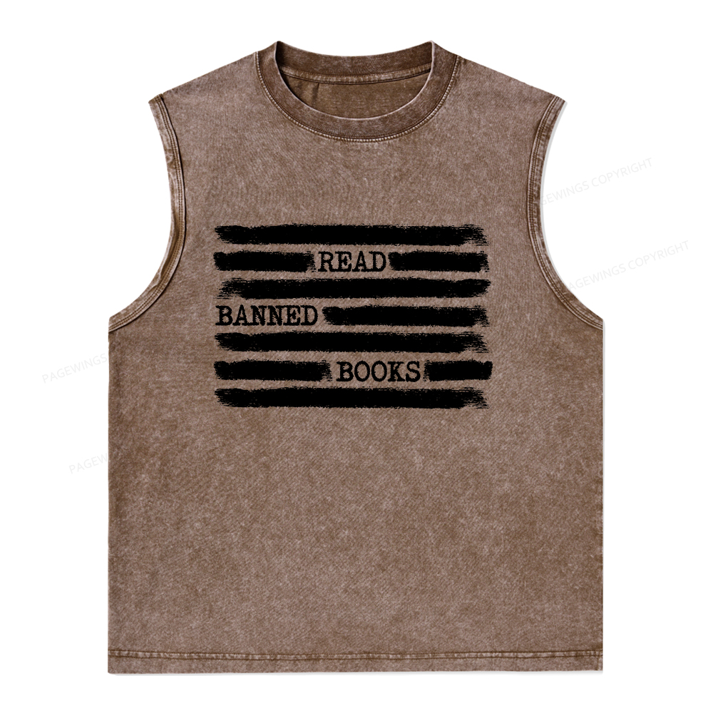 Pagewings Read Banned Books Bookworm Librarian Unisex Washed Tank Top