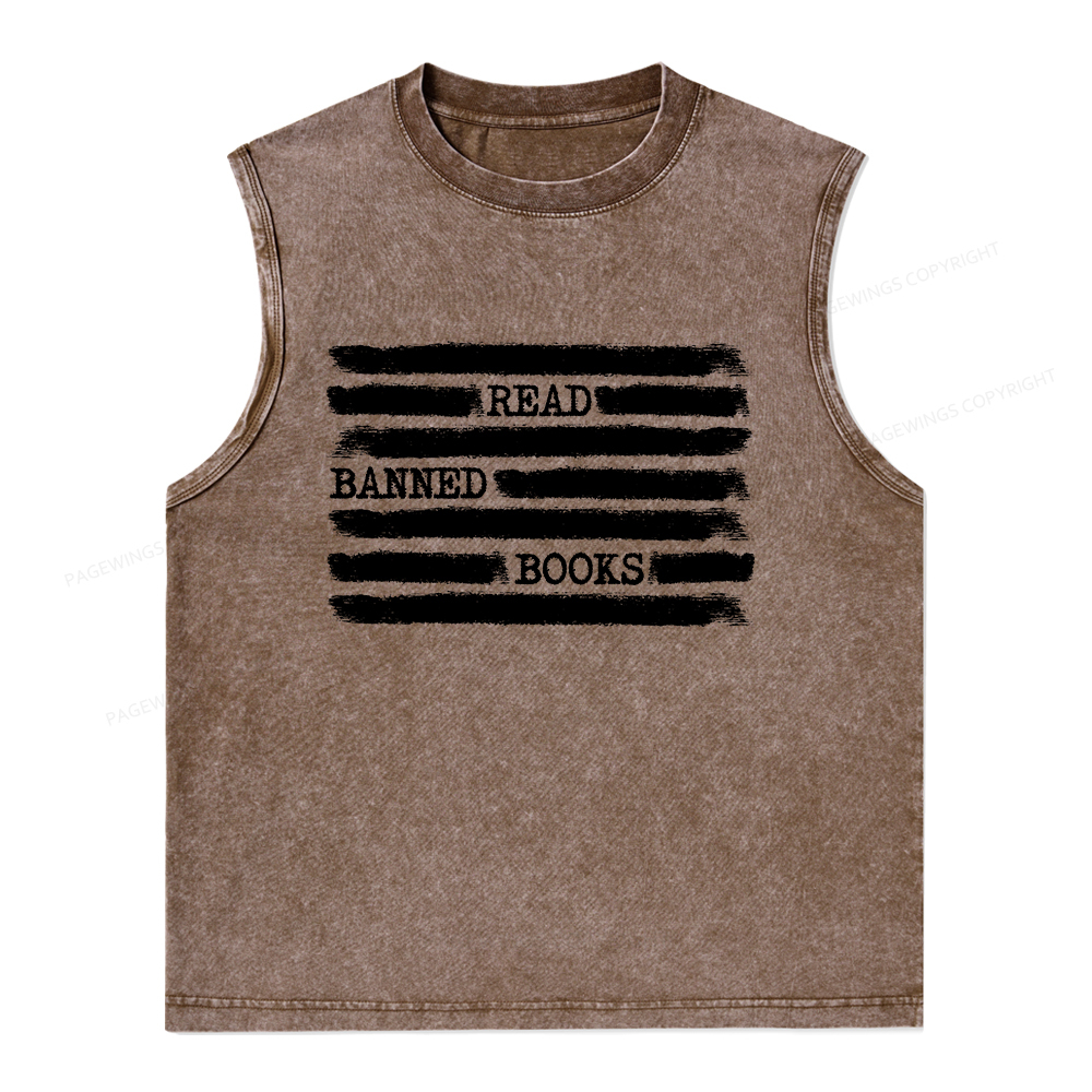 Pagewings Read Banned Books Bookworm Librarian Unisex Washed Tank Top