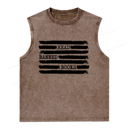 Pagewings Read Banned Books Bookworm Librarian Unisex Washed Tank Top