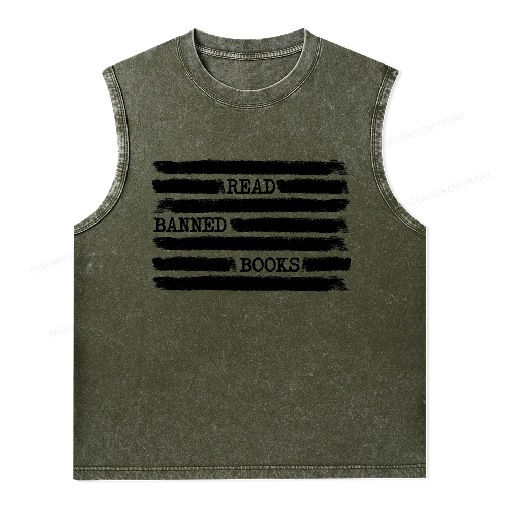 Pagewings Read Banned Books Bookworm Librarian Unisex Washed Tank Top