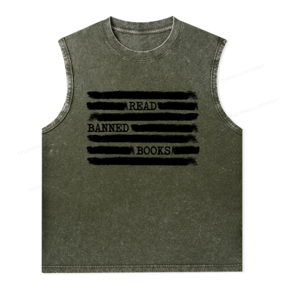Pagewings Read Banned Books Bookworm Librarian Unisex Washed Tank Top
