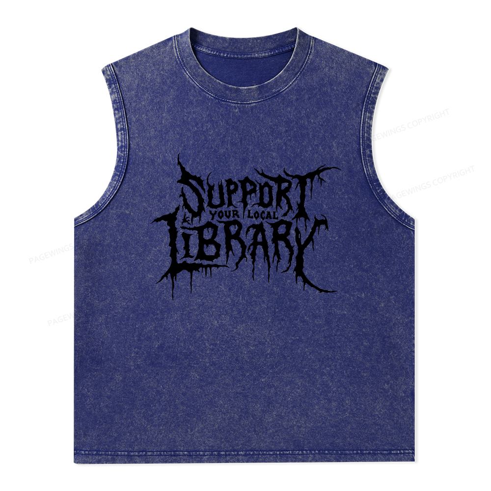 Pagewings Support Your Local Library Unisex Washed Tank Top