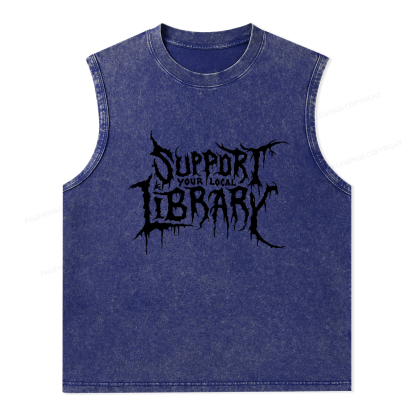 Pagewings Support Your Local Library Unisex Washed Tank Top