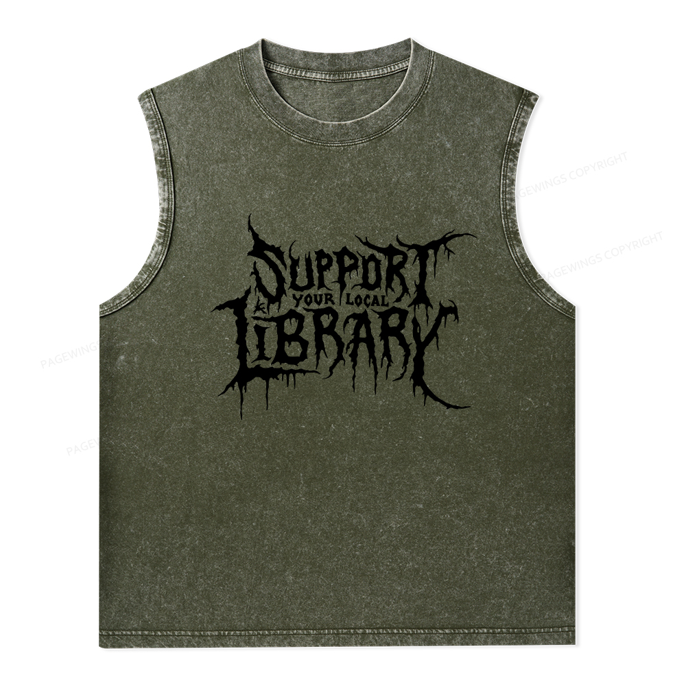 Pagewings Support Your Local Library Unisex Washed Tank Top
