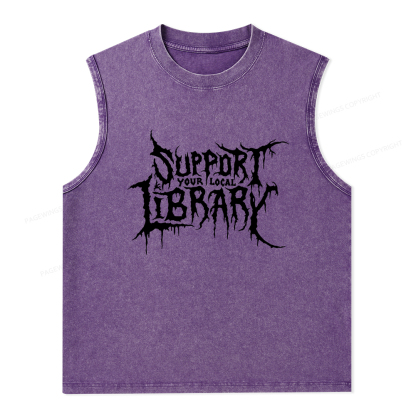Pagewings Support Your Local Library Unisex Washed Tank Top