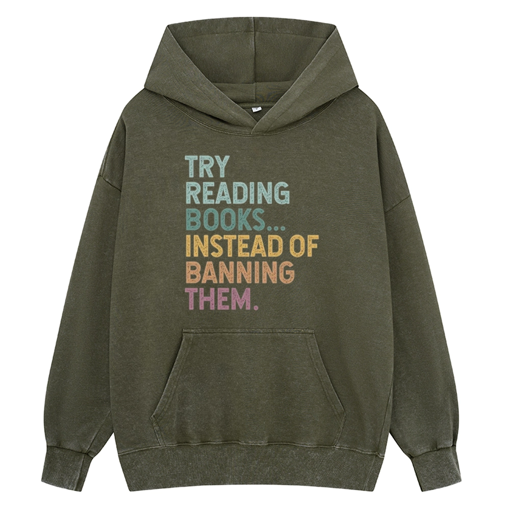 Pagewings Try Reading Books Unisex Washed Hoodie