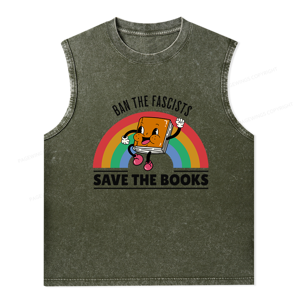 Pagewings Ban The Fascists Save The Books Unisex Washed Tank Top