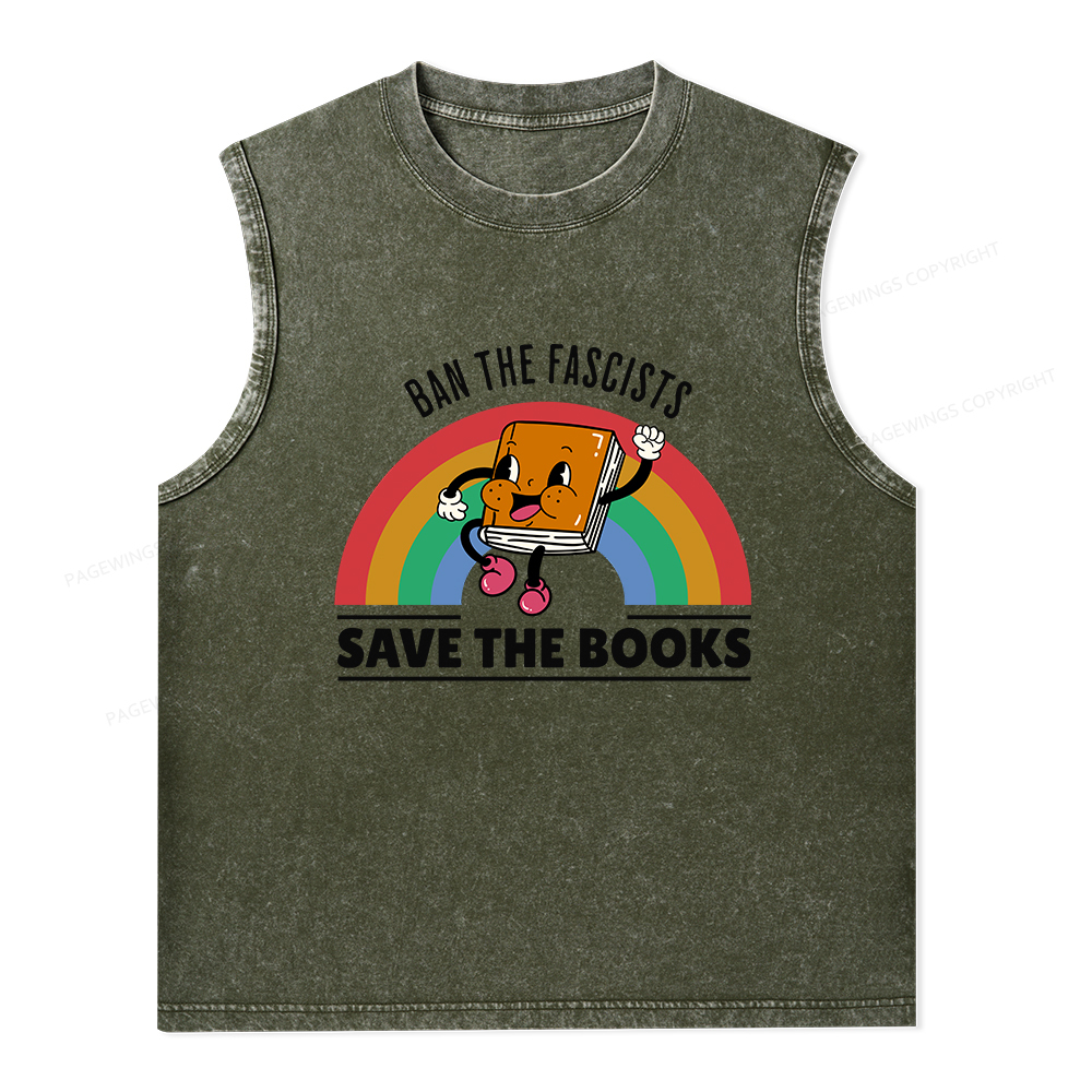Pagewings Ban The Fascists Save The Books Unisex Washed Tank Top