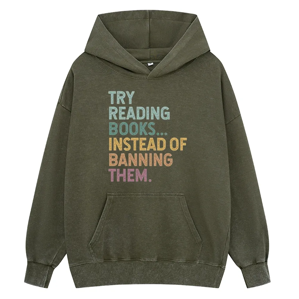 Pagewings Try Reading Books Unisex Washed Hoodie