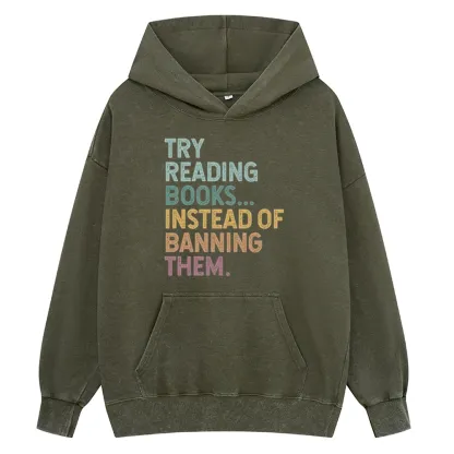 Pagewings Try Reading Books Unisex Washed Hoodie