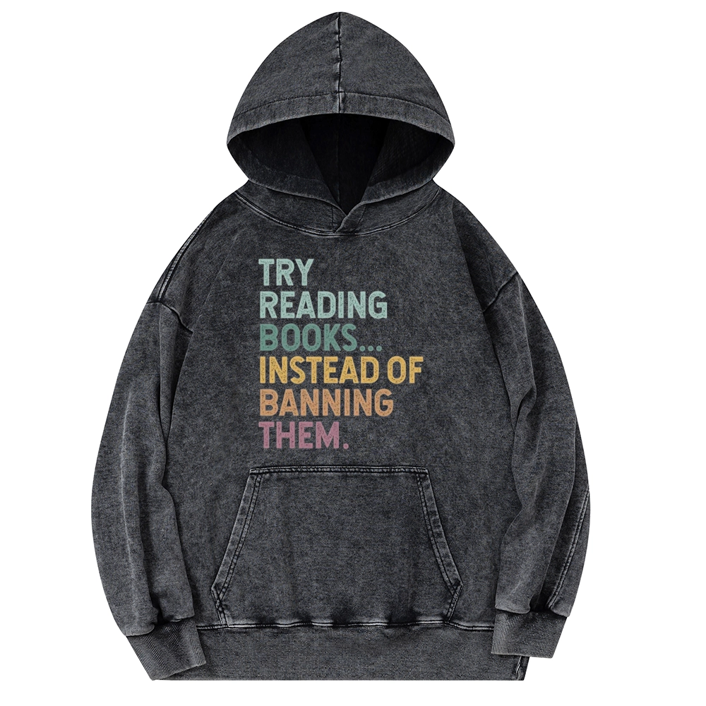 Pagewings Try Reading Books Unisex Washed Hoodie