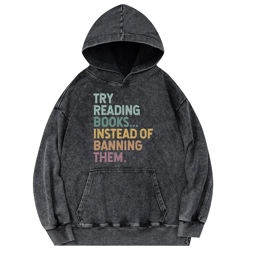 Pagewings Try Reading Books Unisex Washed Hoodie