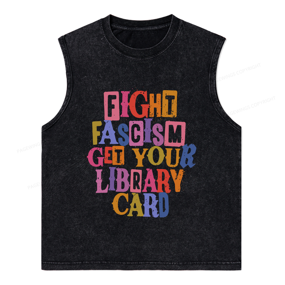 Pagewings Get Your Library Card Unisex Washed Tank Top