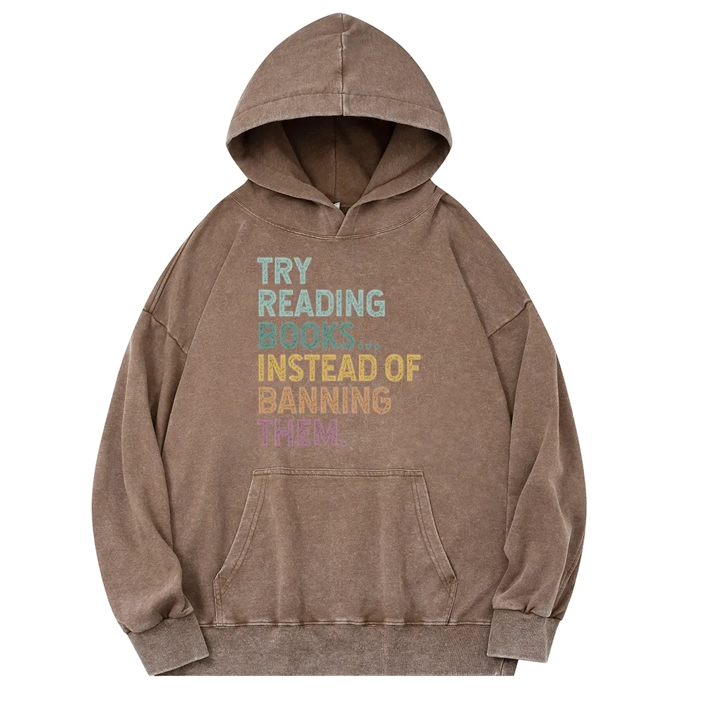 Pagewings Try Reading Books Unisex Washed Hoodie