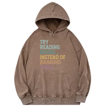 Pagewings Try Reading Books Unisex Washed Hoodie