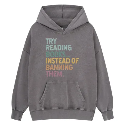 Pagewings Try Reading Books Unisex Washed Hoodie
