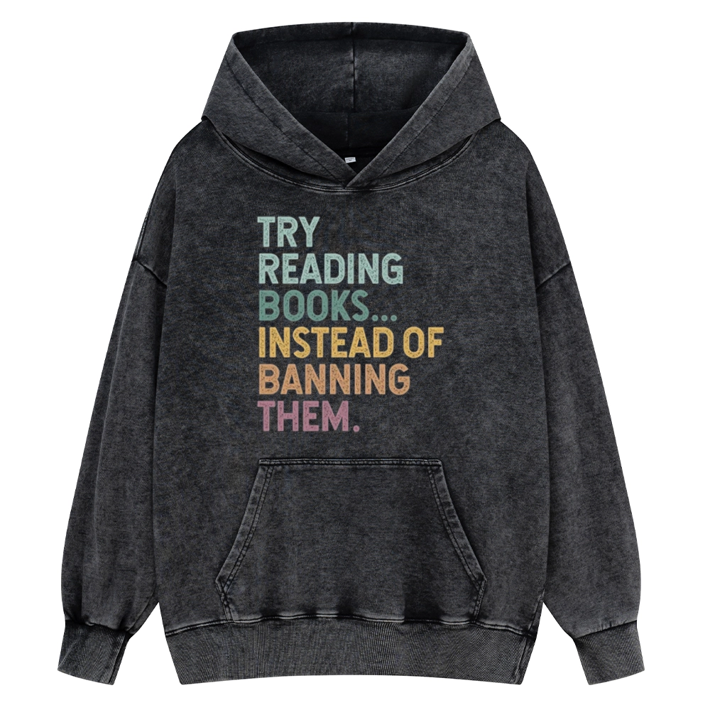 Pagewings Try Reading Books Unisex Washed Hoodie