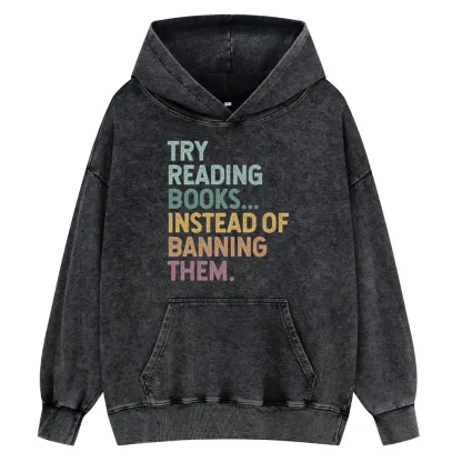 Pagewings Try Reading Books Unisex Washed Hoodie