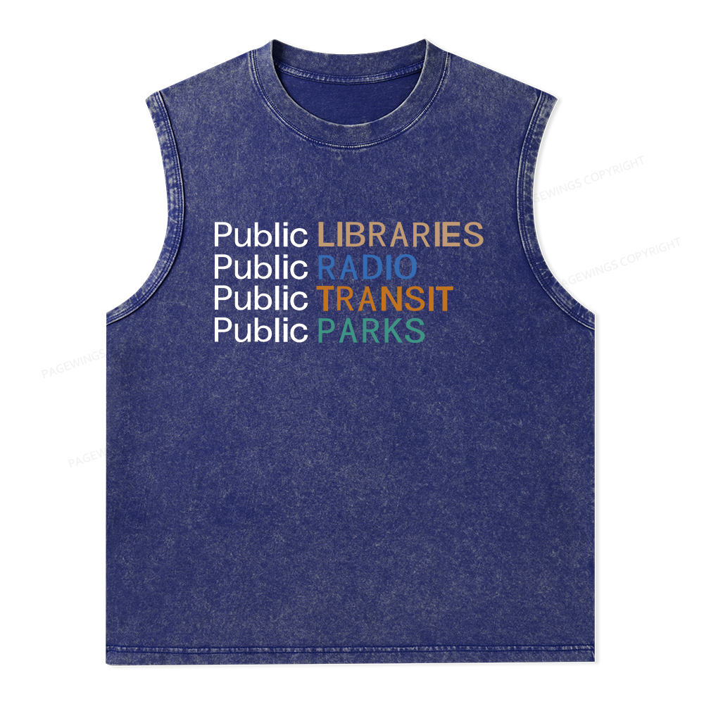 Pagewings Public Libraries Radio Transit Parks Unisex Washed Tank Top