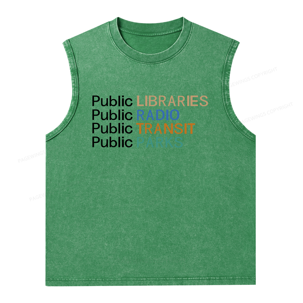Pagewings Public Libraries Radio Transit Parks Unisex Washed Tank Top