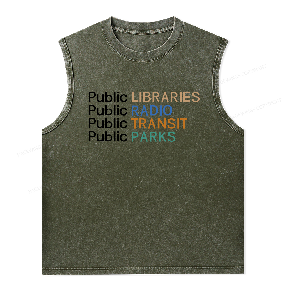 Pagewings Public Libraries Radio Transit Parks Unisex Washed Tank Top