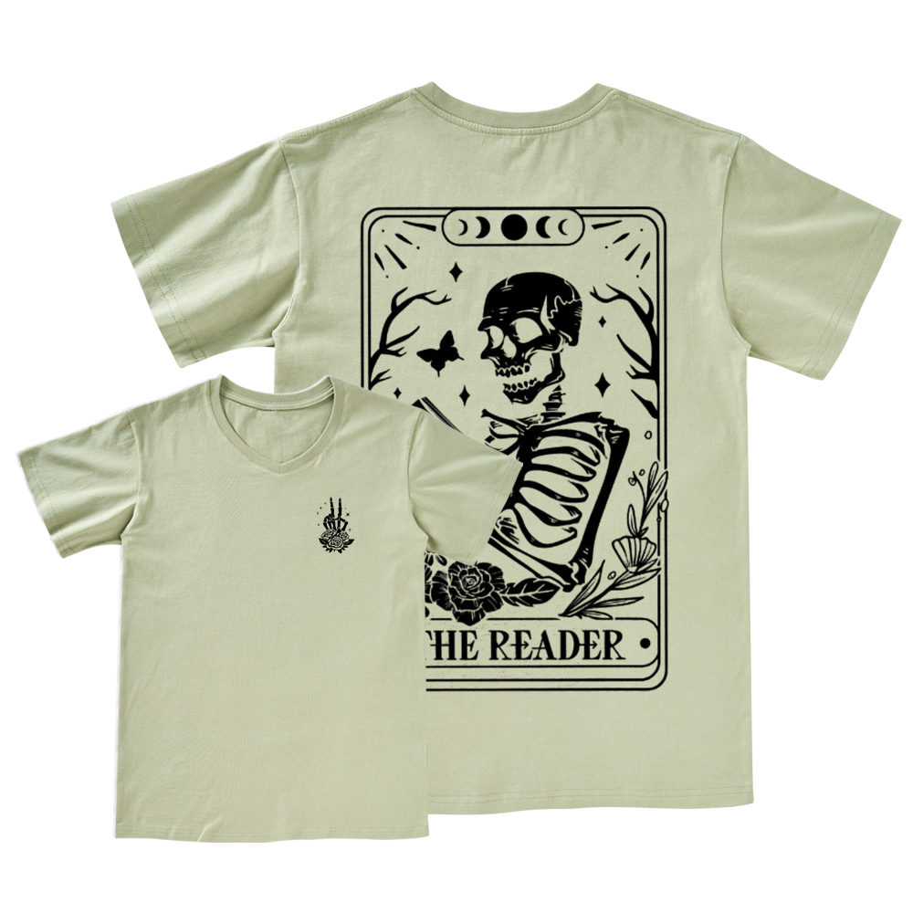 Pagewings The Reader Tarot Card Front And Back Printing V-neck T-shirt