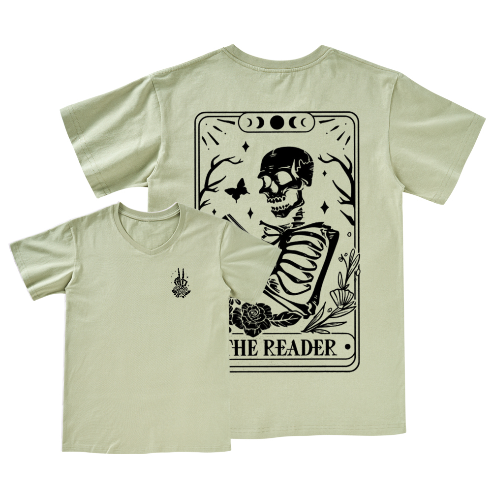 Pagewings The Reader Tarot Card Front And Back Printing V-neck T-shirt