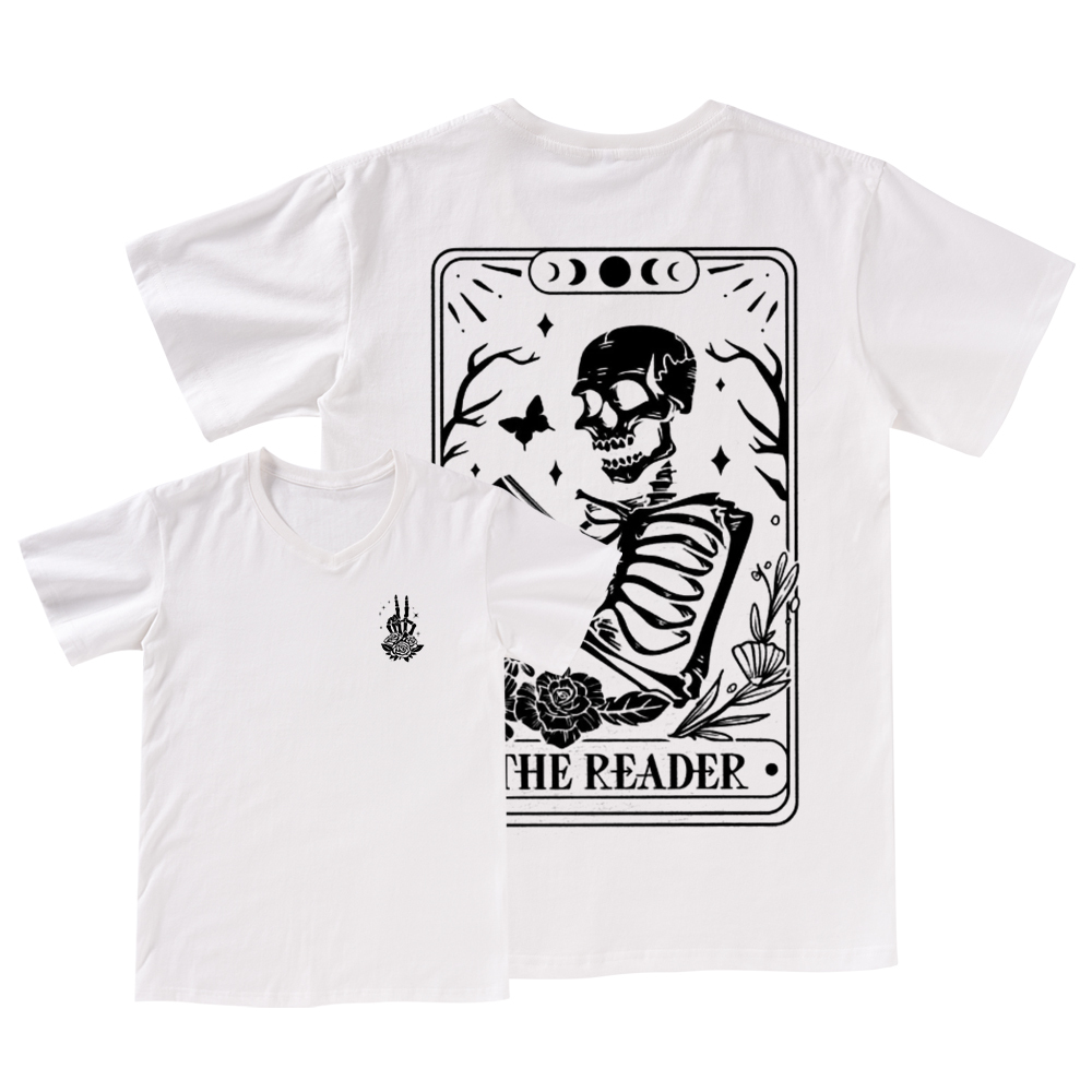 Pagewings The Reader Tarot Card Front And Back Printing V-neck T-shirt