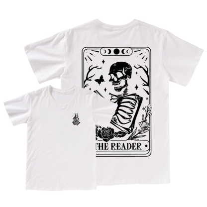 Pagewings The Reader Tarot Card Front And Back Printing V-neck T-shirt