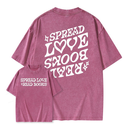 Pagewings Spread Love Read Books Unisex Washed T-shirt