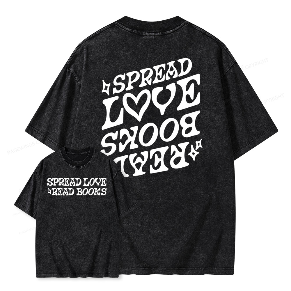 Pagewings Spread Love Read Books Unisex Washed T-shirt