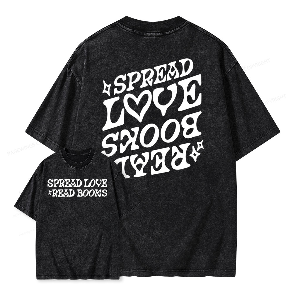 Pagewings Spread Love Read Books Unisex Washed T-shirt