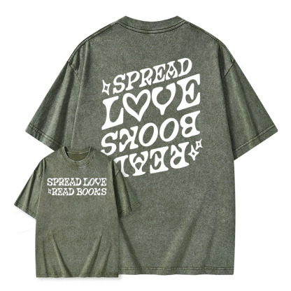 Pagewings Spread Love Read Books Unisex Washed T-shirt