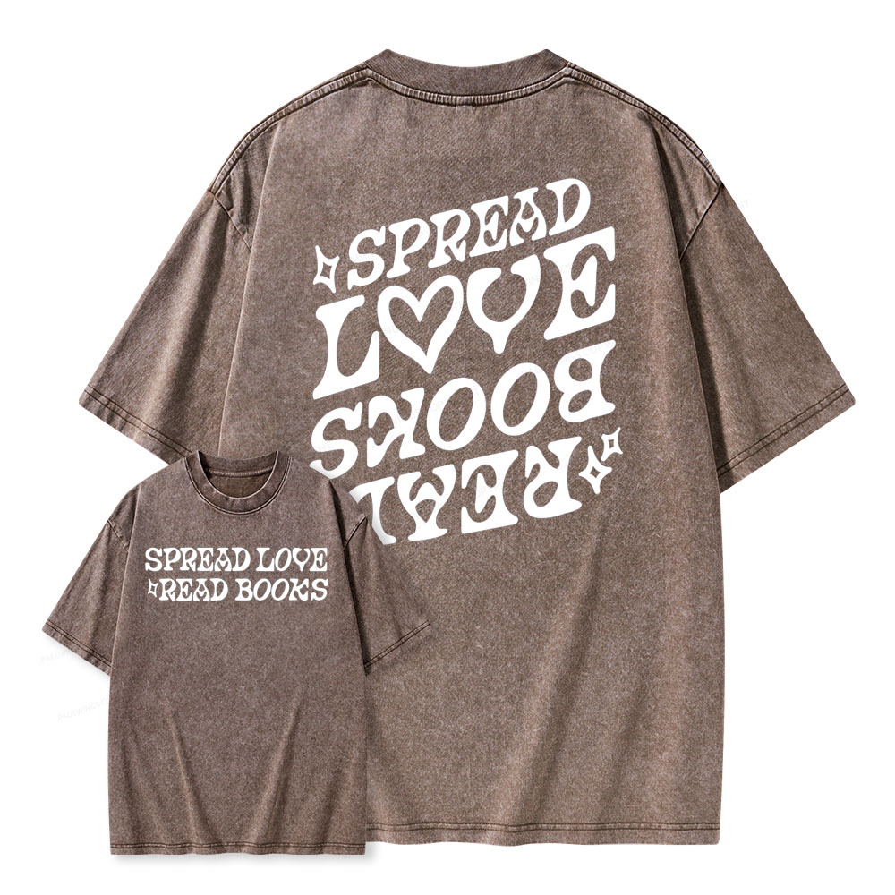 Pagewings Spread Love Read Books Unisex Washed T-shirt