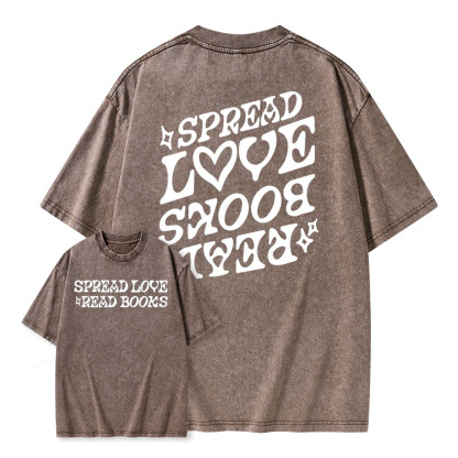 Pagewings Spread Love Read Books Unisex Washed T-shirt