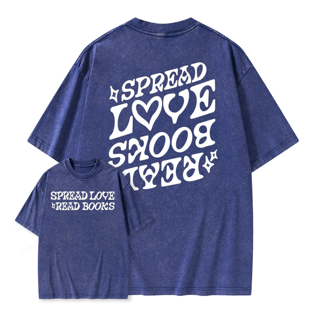 Pagewings Spread Love Read Books Unisex Washed T-shirt
