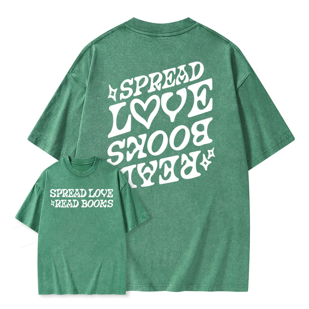 Pagewings Spread Love Read Books Unisex Washed T-shirt