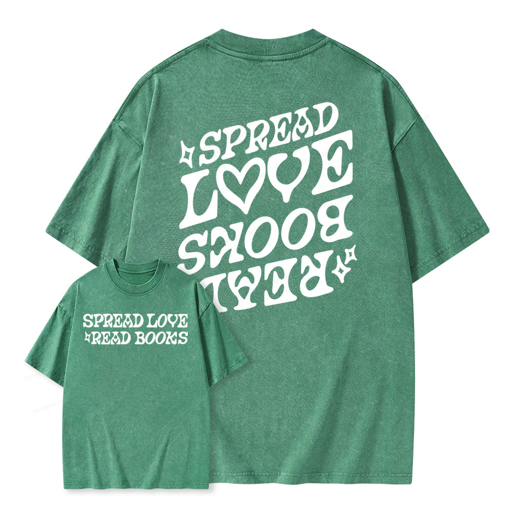 Pagewings Spread Love Read Books Unisex Washed T-shirt