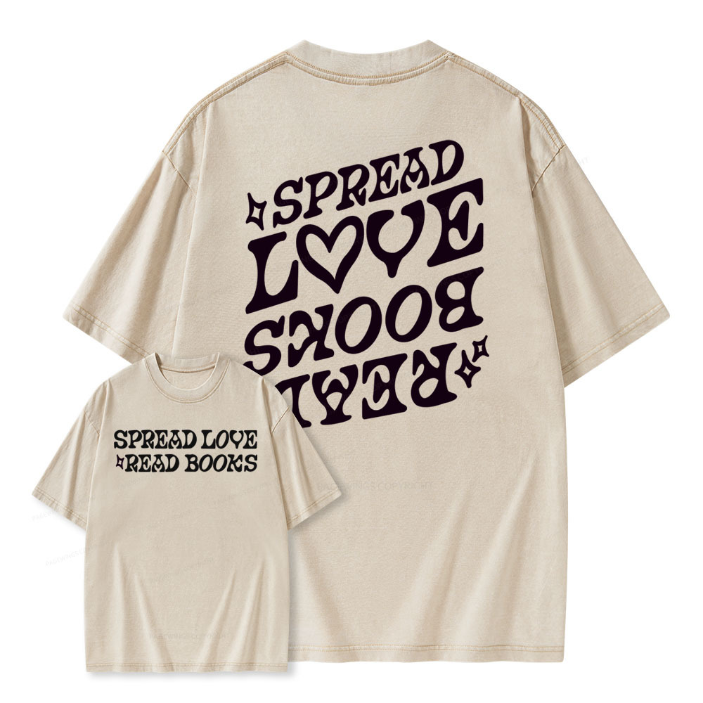 Pagewings Spread Love Read Books Unisex Washed T-shirt