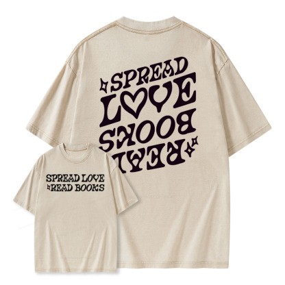 Pagewings Spread Love Read Books Unisex Washed T-shirt