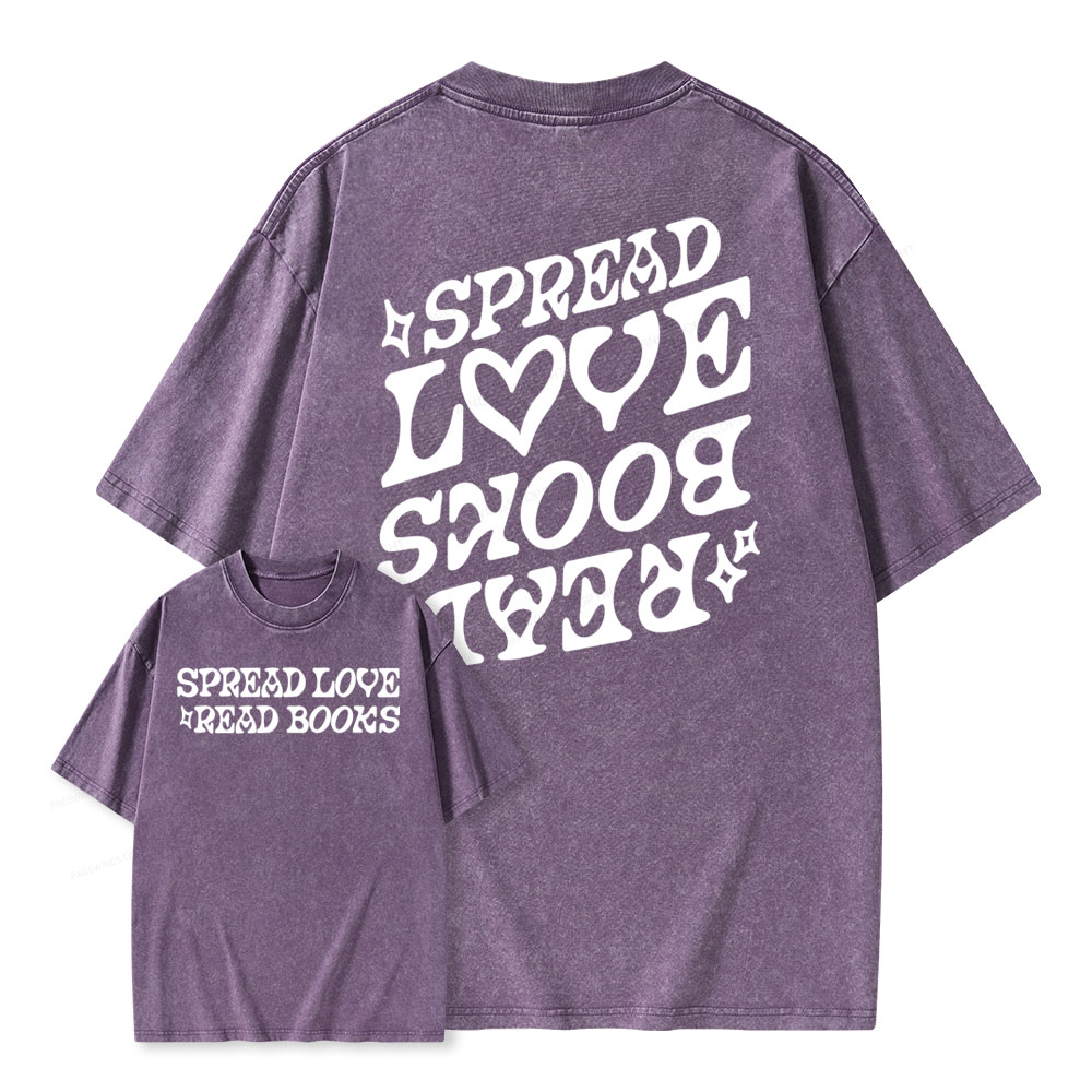 Pagewings Spread Love Read Books Unisex Washed T-shirt