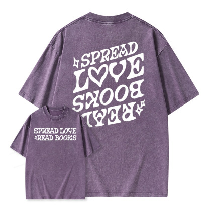 Pagewings Spread Love Read Books Unisex Washed T-shirt