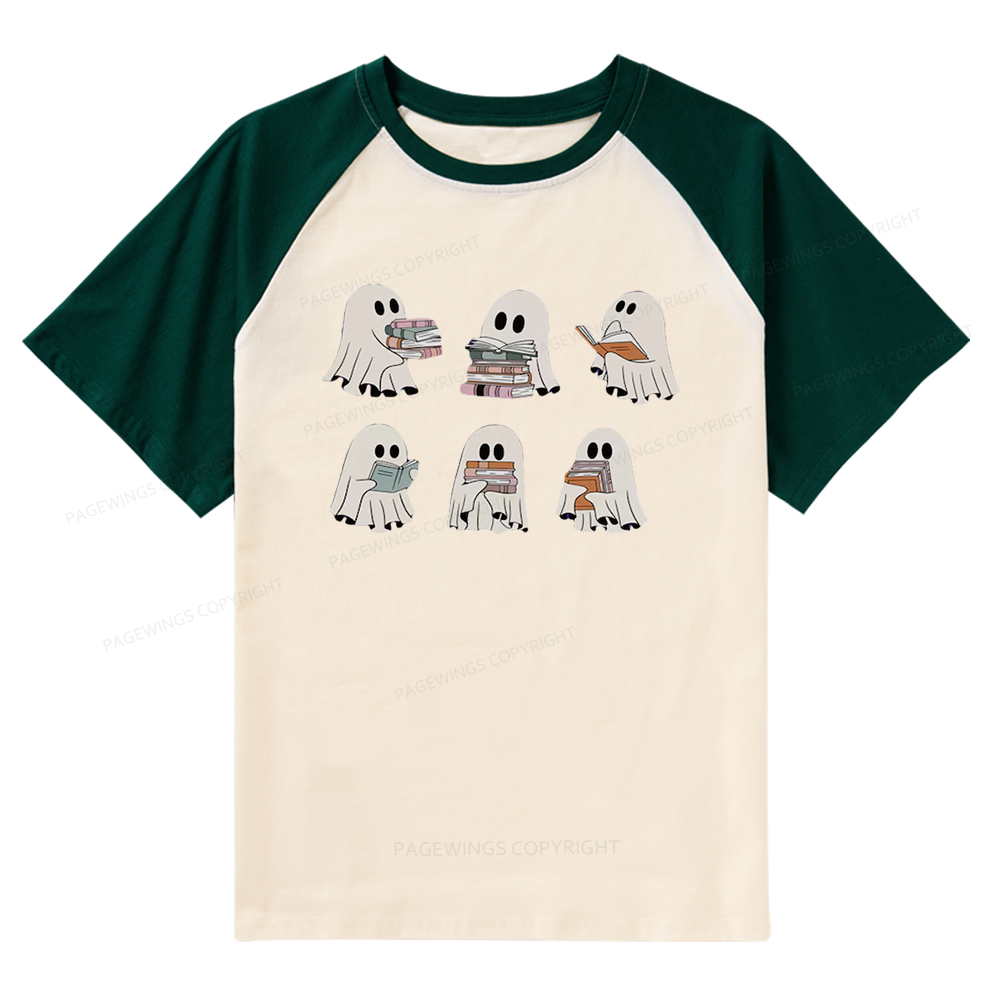 Pagewings Ghost Reading Halloween Raglan T-shirt