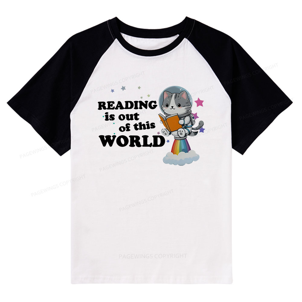 Pagewings Cat Reading in Space Raglan T-shirt