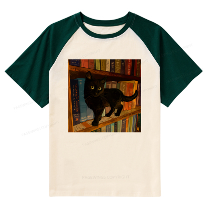 Pagewings Little Library Cat Raglan T-shirt