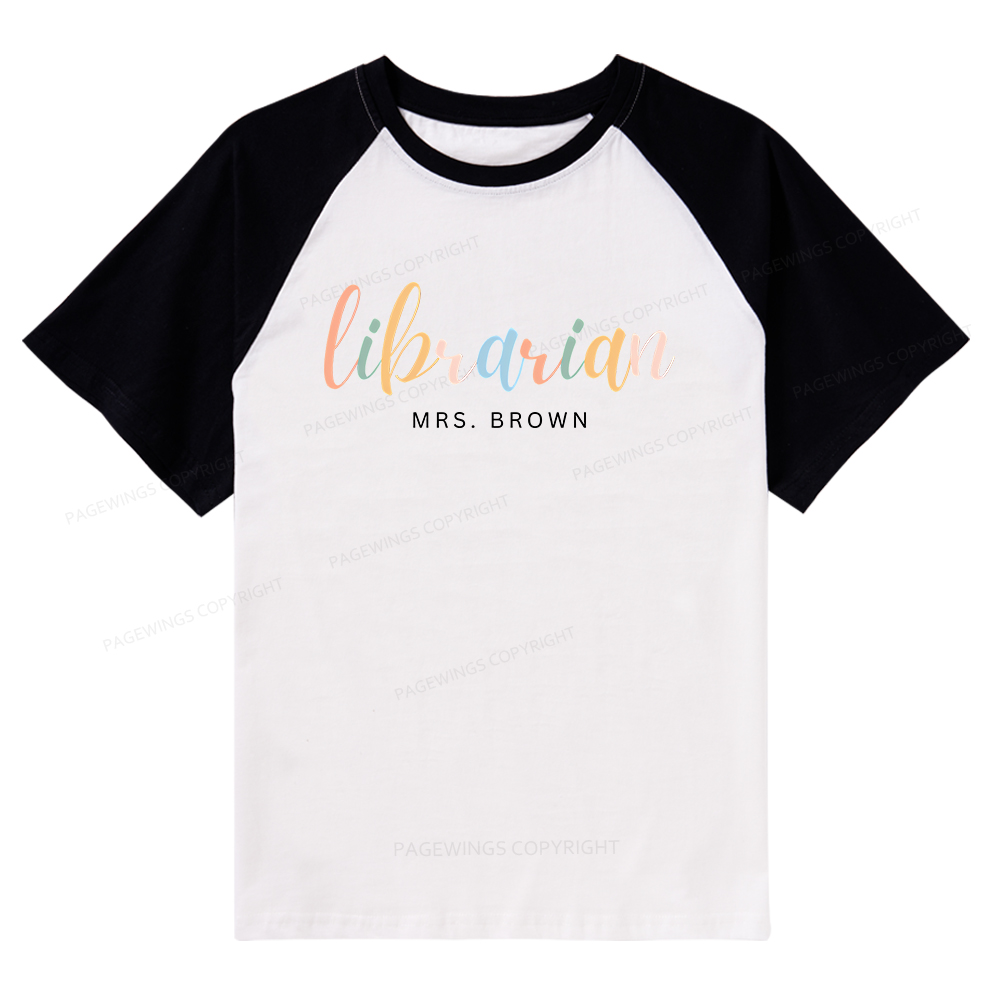 Pagewings Personalized Gift for Librarian Raglan T-shirt