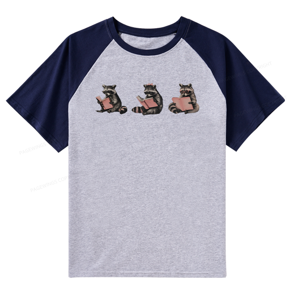 Pagewings Funny Raccoon Bookish Gift Raglan T-shirt