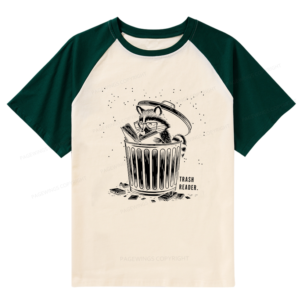 Pagewings Trash Reader Raccoon - Book Quote Raglan T-shirt